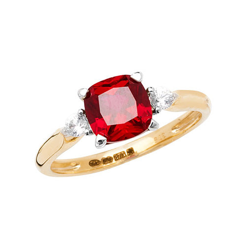 9ct Gold Cushion Created Ruby and White Sapphire Ring - RN1206R