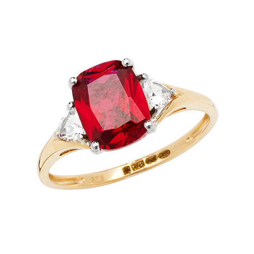 9ct Gold Cushion Created Ruby and White Sapphire Ring - RN1207R
