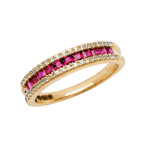9ct Gold Square Created Ruby and White Sapphire Ring - RN1208R