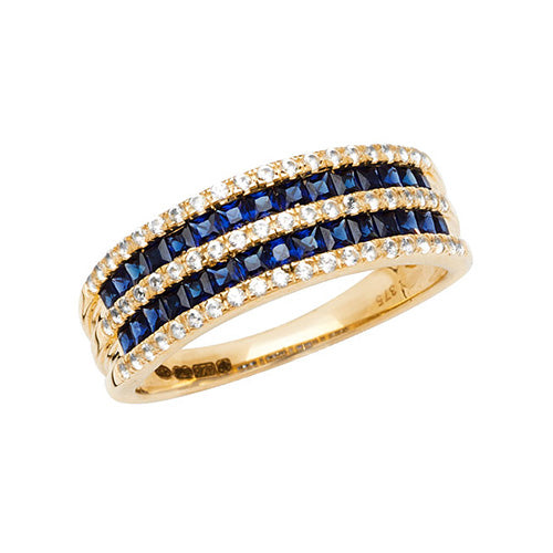 9ct Gold Square Created Sapphire and White Sapphire Ring - RN1209S
