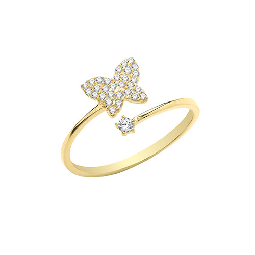 9ct Gold Cz Butterfly Wrap Ring - RN1601