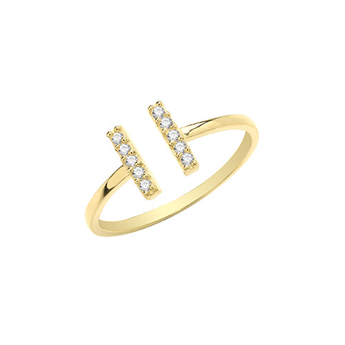 9ct Gold Cz Double Bar Open Ring - RN1607