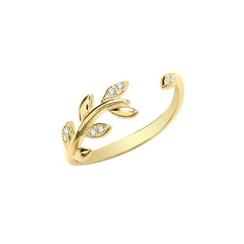 9ct Gold Cz Leaf Open Ring - RN1610