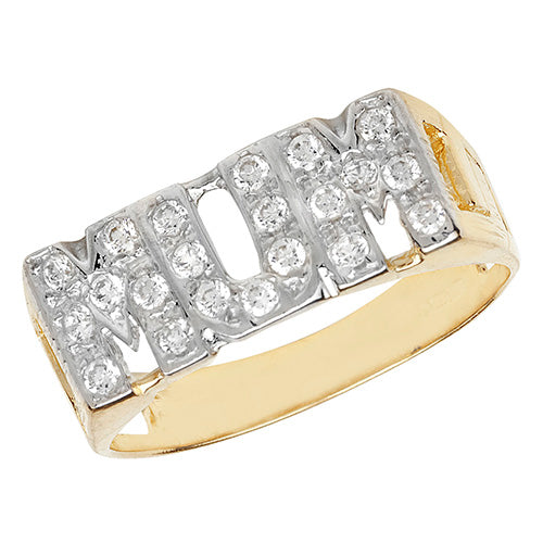 9ct Gold Curb MUM Ring with CZ Stones - RN192CZ