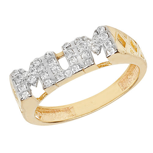 9ct Gold Basket Design Mum Cz Ring - RN194CZ