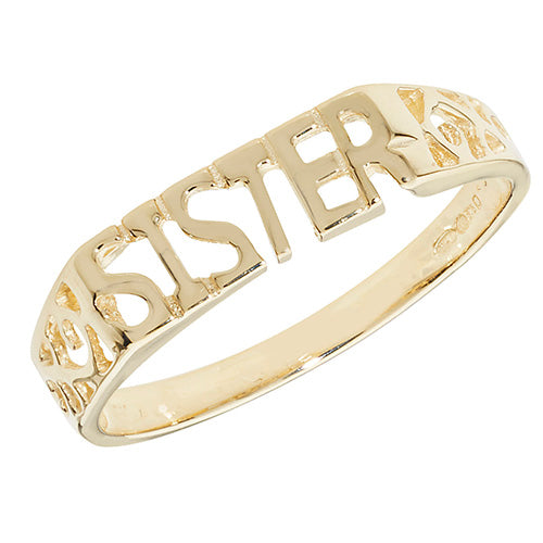 9Ct Gold Scroll SISTER Ring - RN209