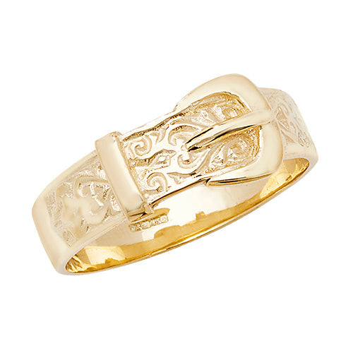 9Ct Gold Mens' Engraved Buckle Ring - RN239