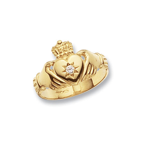 9ct Gold Gents' Claddagh Cz Set Ring - RN491