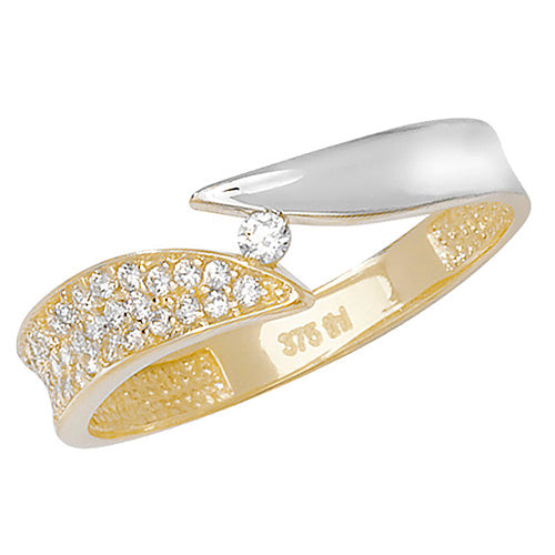 9ct Gold Pave Set Cz 2 Tone Ring - RN681