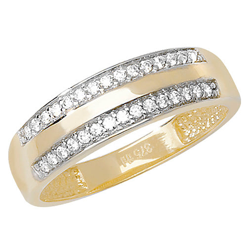 9ct Gold 2 Row Cz Set With Plain Centre Ring - RN682