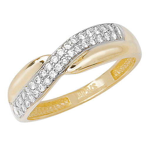 9ct Gold 2 Row Pave Set Cz Crossover Ring - RN683