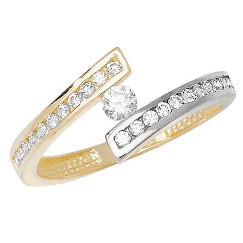 9ct Gold Channel Set Cz Crossover With Centre Stone Ring -  RN685