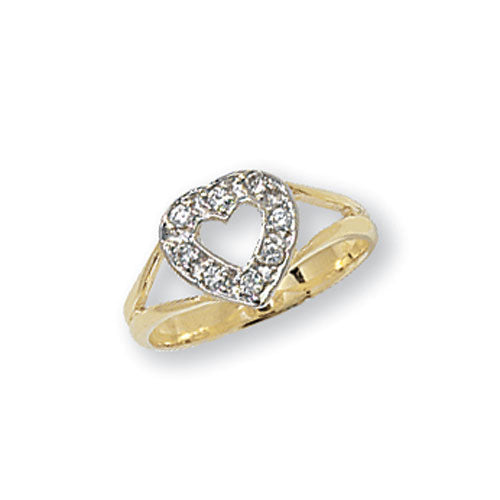 9ct Gold Babies' Cz Heart With Split Shoulders Ring - RN735