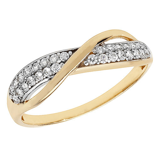 9ct Gold 2 Row Pave Set Cz Crossover Ring -  RN864