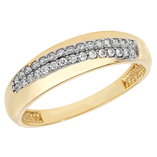 9ct Gold 2 Row Pave Set Cz Crossover Ring - RN866