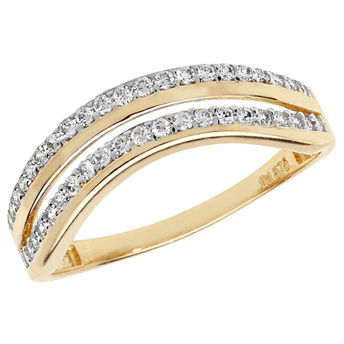 9ct Gold 2 Row Pave Set Cz Wave Ring - RN869