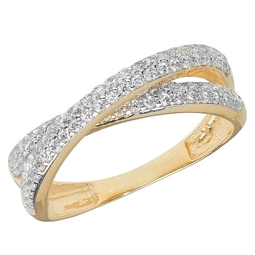 9Ct Gold Cz Crossover Ring - RN873