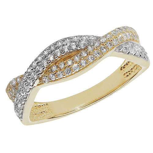 9Ct Gold 2 Tone Cz Set Plaited Ring - RN874