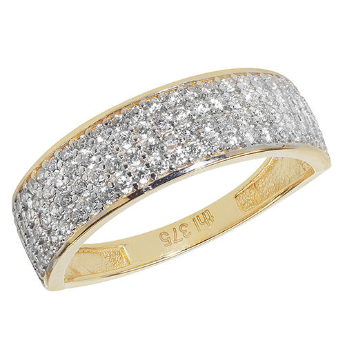 9Ct Gold 4 Row Pave Set Cz Ring - RN876