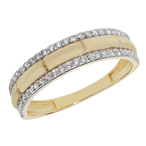 9Ct Gold 2 Row Cz Set With Plain Centre Ring - RN879