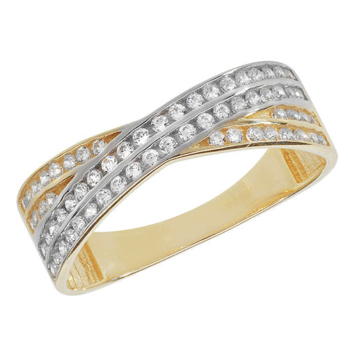 9Ct Gold Channel Set Cz Crossover Ring - RN880