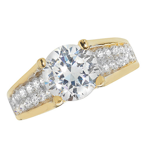 9Ct Gold Solitaire Cz With 2 Row Pave Set Shoulders Ring - RN881
