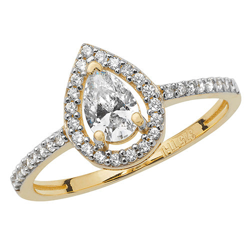 9Ct Gold Halo Pear Shape Cz Ring - RN906