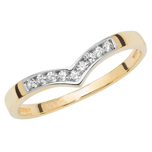 9ct Gold Channel Wishbone Ring with CZ Stones - RN910