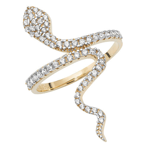 9Ct Gold Grain Set Cz Snake Ring - RN915