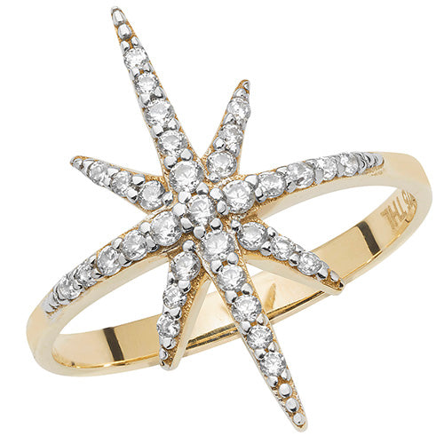 9ct Gold Pave Star Ring with CZ Stones - RN916