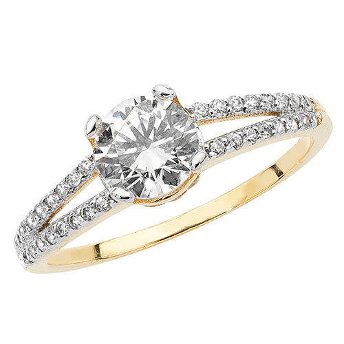 9ct Gold Solitaire Cz With Split Shoulders Ring - RN917