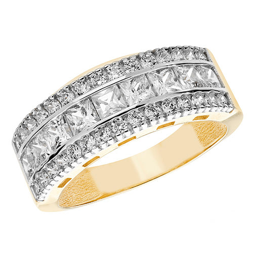 9ct Gold Eternity With Centre Row in Princess Cut Cz Ring - RN919