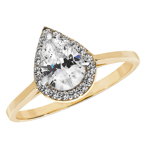 9ct Gold Halo Pear Shape Ring with CZ Stones -  RN922