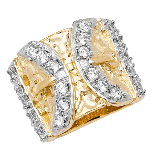 9ct Gold Gents' Cz Double Buckle Ring - RN937