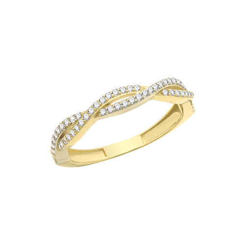 9ct Gold Grain Plaited Ring with CZ Stones - RN945