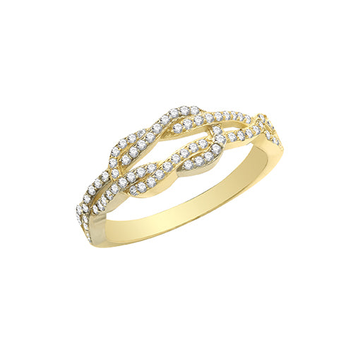 9ct Gold Grain Set Cz Knot Ring - RN947