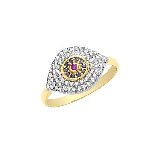 9ct Gold Cz Evil Eye Ring - RN948