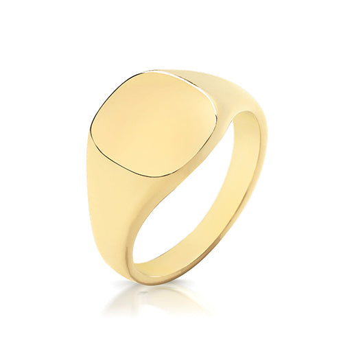 9ct Yellow Gold Cushion Signet Ring 12mm x 11mm